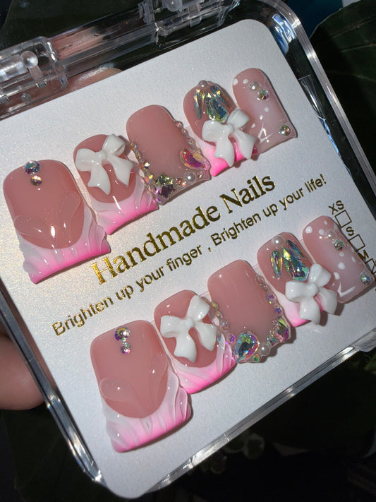 Pink bow press on